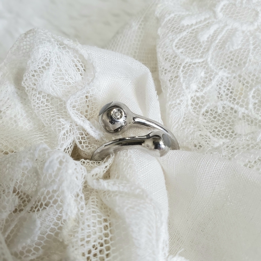 Silver Cat Eye Ring Solid Sturdy Crystal Stone Si… - image 2